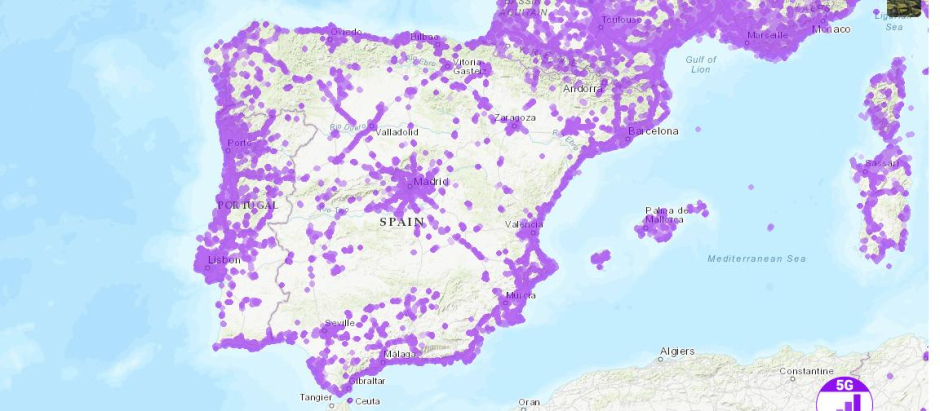 Mapa de la cobertura 5G en España
