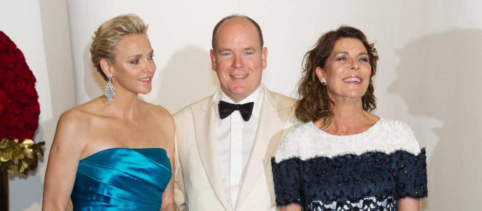 Prince Albert II of Monaco with his wife Princess Charlene and Princess Caroline arrives at the " Red Cross Gala " in Monaco on Friday, August 2, 2013