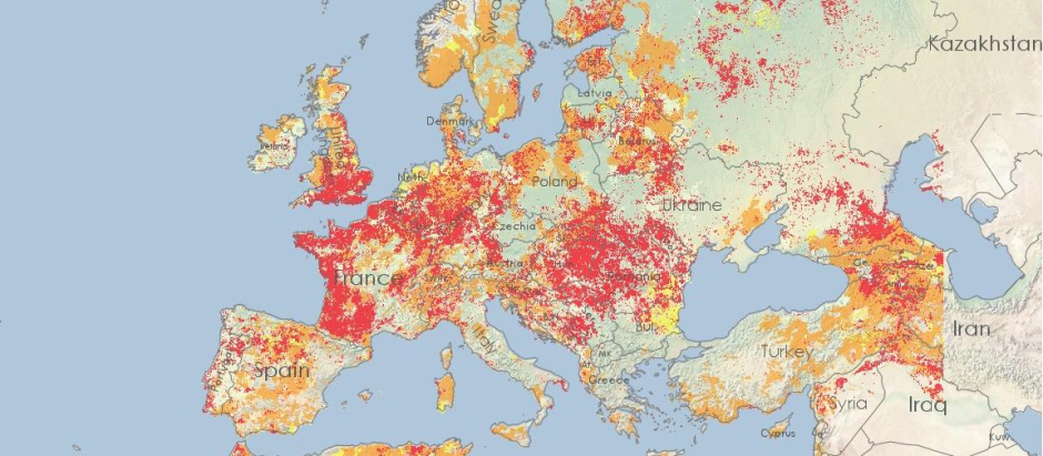 Imagen satélite de la sequía en Europa
