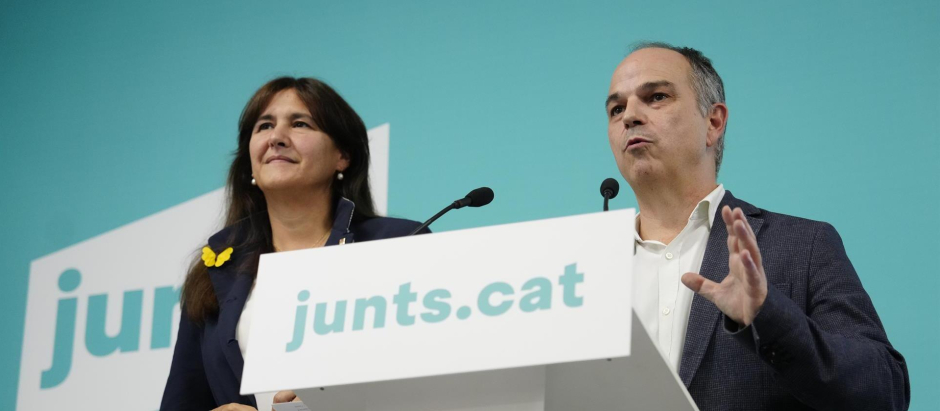 La líder de JxCat, Laura Borràs, y el secretario general del partido, Jordi Turull