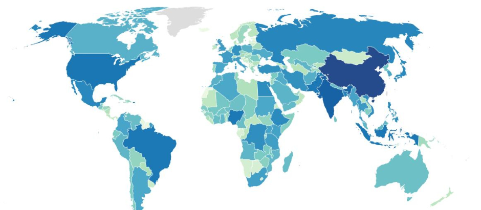 Mapa de la población mundial en 2022