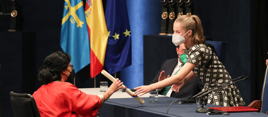 Princess of Asturias Leonor de Borbon and Teresa Perales  during the delivery of the Princess of Asturias Awards 2021 in Oviedo, on Friday 22 October 2021.
