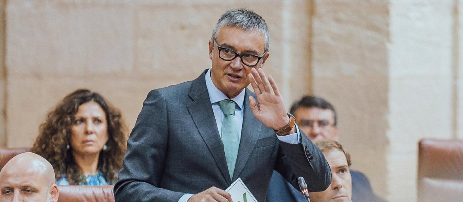 El portavoz de Vox en Andalucía, Manuel Gavira, durante su intervención en el Parlamento autonómico