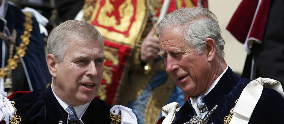 Britain's Prince Andrew (L) and Prince Charles  at the annual Order of the Garter Service in Windsor, Britain June 15, 2015.