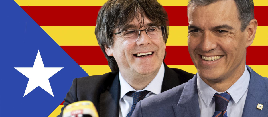 Fotomontaje de Sánchez y Puigdemont con la bandera independentista catalana