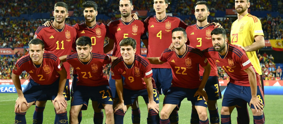 La selección española en uno de sus últimos partidos