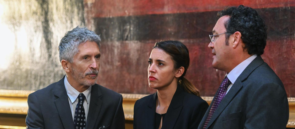 Fernando Grande-Marlaska, Irene Montero y Álvaro García Ortiz