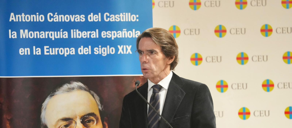 José María Aznar, durante su intervención en la inauguración del Congreso internacional sobre Cánovas en la Fundación CEU