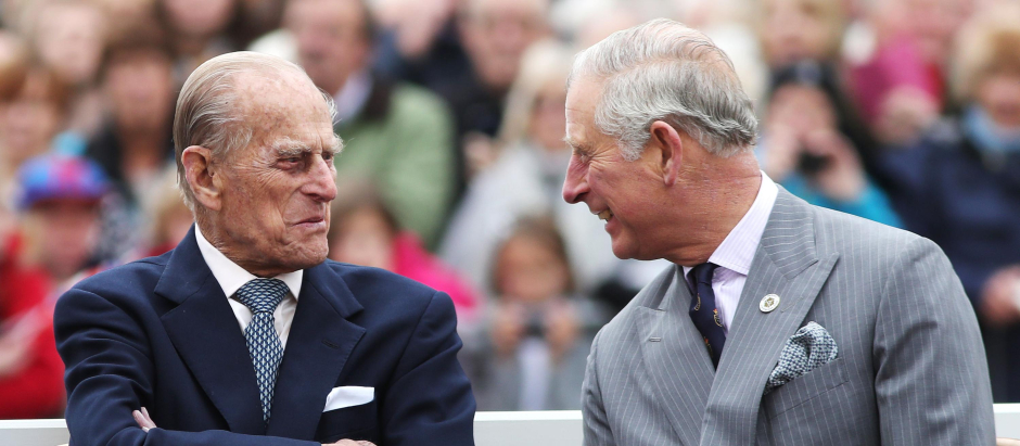 The Duke of Edinburgh (left) and the Prince of Wales, during a visit to Poundbury