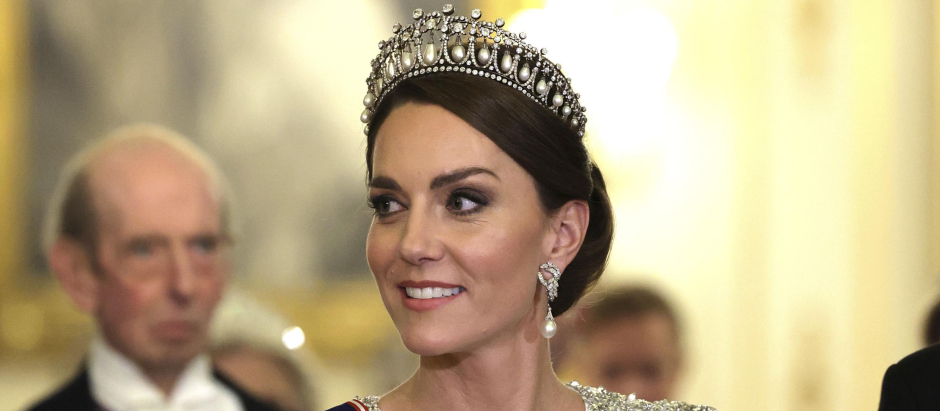 Kate Middleton , Princess of Wales attending the State Banquet held during the state visit to the UK by South Africa'sPresident on Tuesday, Nov. 22, 2022 in London, England.