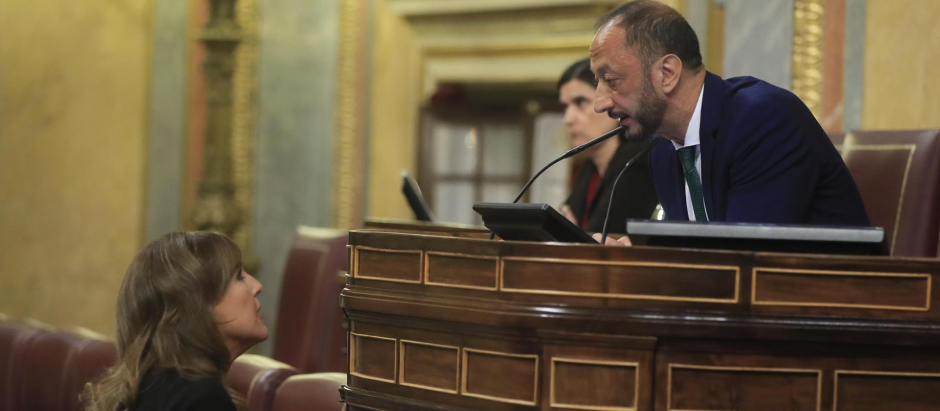 El vicepresidente primero del Congreso, Alfonso Rodríguez Gómez de Celis (d), retira la palabra a la diputada de VOX, Patricia Rueda