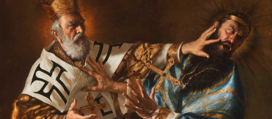San Nicolás golpeando a Arrio en el concilio de Nicea