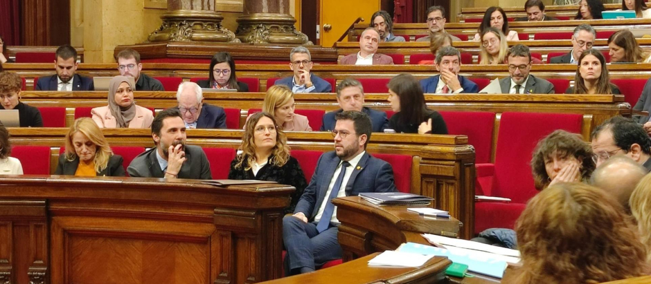 El presidente de la Generalitat, Pere Aragonés, en una sesión de control.