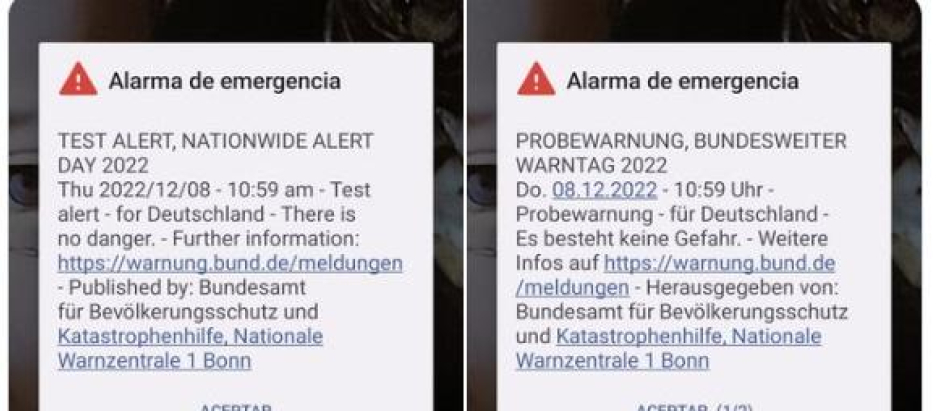 Mensaje de simulacro de emergencia en Alemania