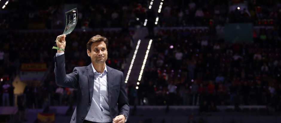 David Ferrer recieves a tribute during 2019 Davis Cup on November 20, 2019 in Madrid, Spain.