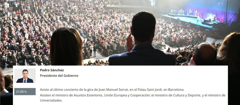 Pedro Sánchez, junto a su mujer, en el concierto de Serrat, y la agenda oficial del presidente