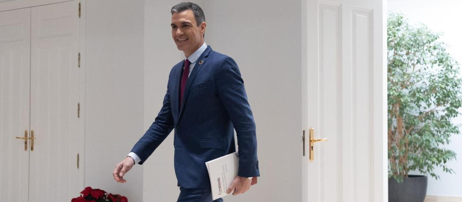 Pedro Sánchez, a su llegada a la rueda de prensa tras el último Consejo de Ministros
