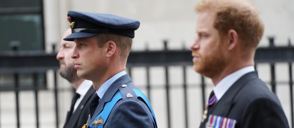 Britain´s Prince William and Prince Harry during State Funeral of Queen Elizabeth II on September 19, 2022 in London, England.