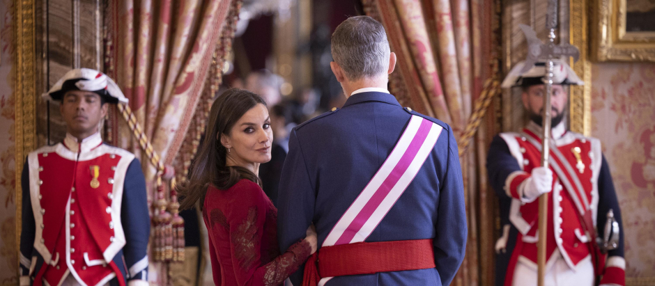 Spanish King Felipe VI and Letizia Ortiz  during the Military Easter 2023 at RoyalPalace in Madrid on Friday 6th January 2023.