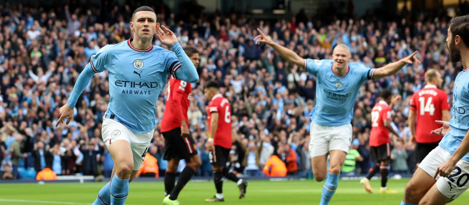 Foden y Haaland en la celebración de un gol con el Manchester City