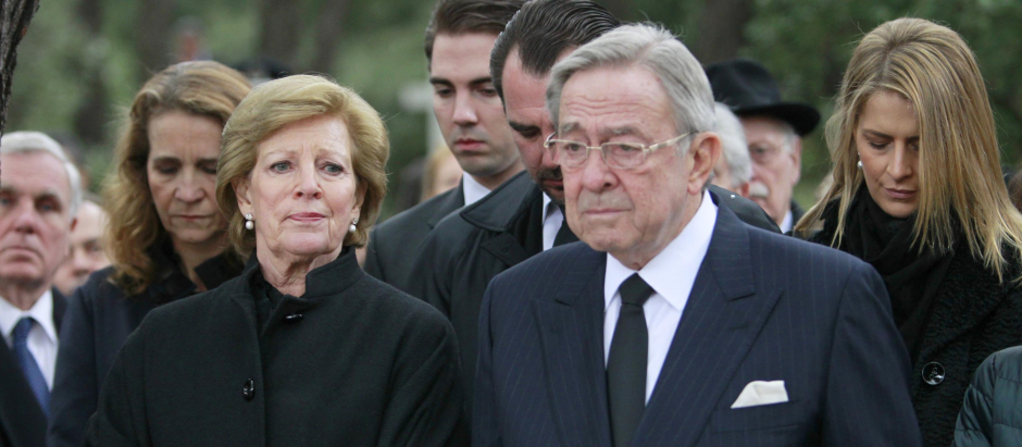 King Constantin and Queen Ana Maria of Greece attending a memorial service for the 50th anniversary of Greece's King Paul I death in a cemetery of Tatoi Palace on Thursday March 6, 2014.