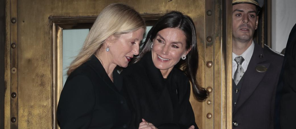 Queen Letizia and Merie-Chantal Miller in Athens for the funeral of Constantine of Greece, Sunday January 15, 2023.