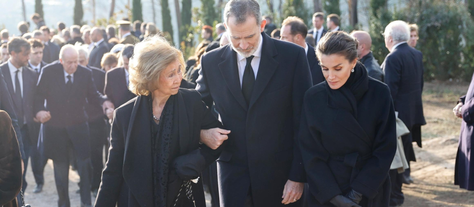 Mandatory Credit: Photo by Shutterstock (13716947g)
King Felipe VI, Queen Letizia, The Former Queen Sofia. Juan Carlos of Spain attends Funeral for former King Constantine of Greece at Tatoi on January 16, 2023 in Tatoi, Greece
Funeral for former King Constantine II of Greece, Metropolitan Cathedral, Athens, Greece - 16 Jan 2023