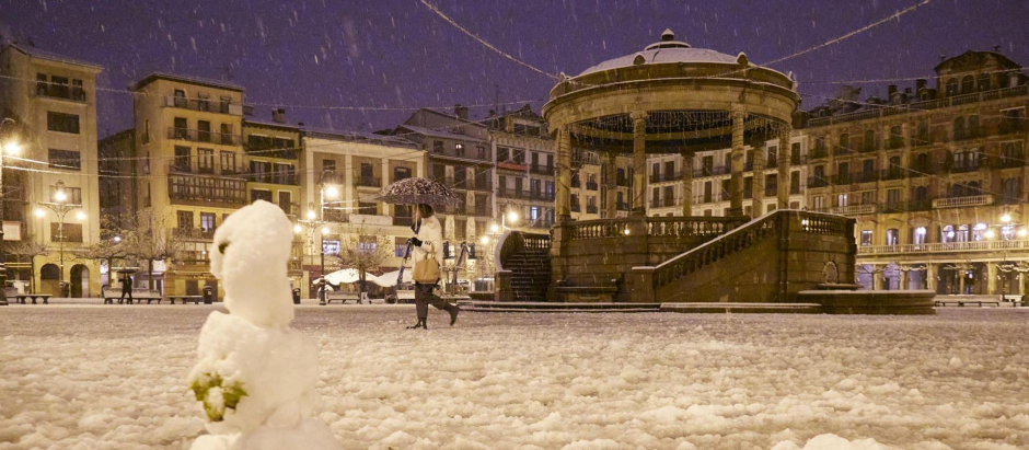 Un muñeco de nieve, a 19 de enero de 2023, en Pamplona, Navarra