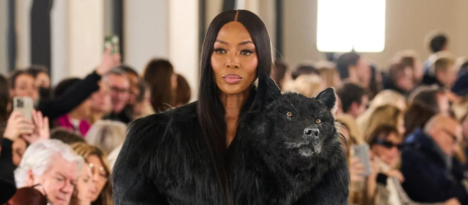 Model Naomi Campbell wears Schiapparelli collection during Paris Fashion Week