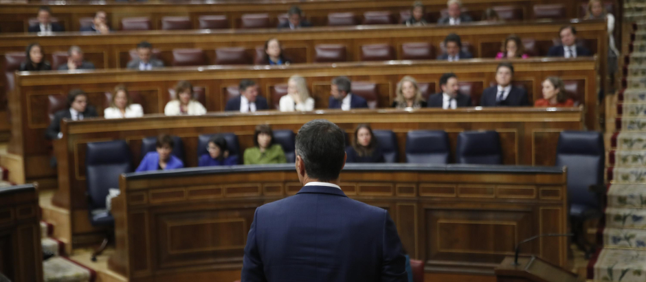 Pedro Sánchez, durante el pleno del martes en el Congreso