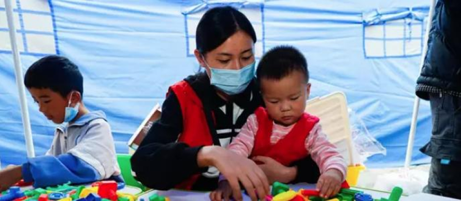 Niños en una guardería de Sichuan, en China