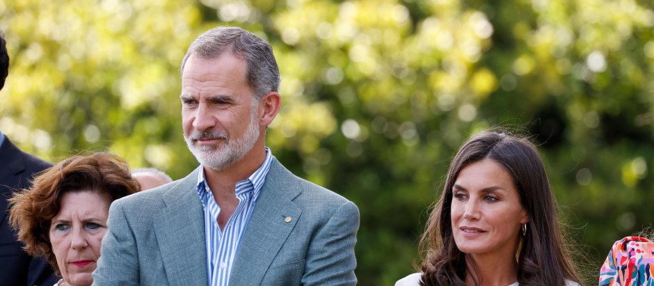Spanish King Felipe VI and Letizia Ortiz during a meeting with winners of past edition on occasion of Princess of Girona Foundation awards in Barcelona on Monday, 4 July 2022.