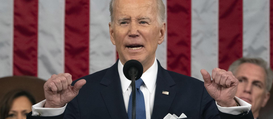 Washington (Usa), 08/02/2023.- US President Joe Biden delivers the State of the Union address to a joint session of Congress at the US Capitol, in Washington, DC, USA, 07 February 2023. (Estados Unidos) EFE/EPA/Jacquelyn Martin / POOL
