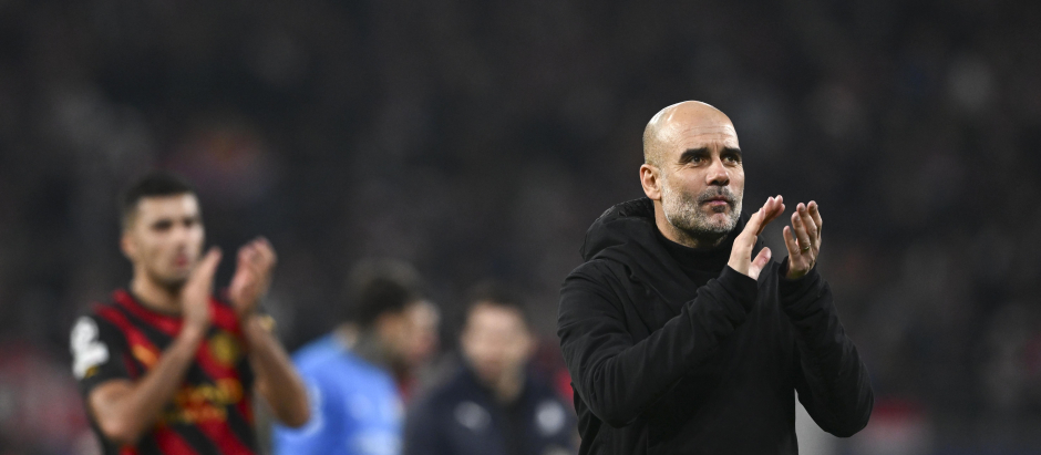 El entrenador del Manchester City, Pep Guardiola, tras el encuentro contra el RB Leipzig