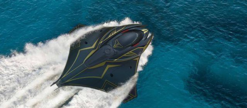 Una imagen 3D del Kronos navegando sobre la superficie del mar