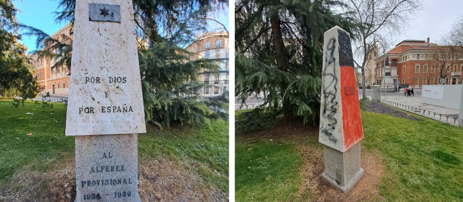 Monumento al Alférez Provisional, antes y después de ser vandalizado