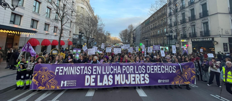 La cabecera de la manifestación convocada por el Movimiento Feminista de Madrid