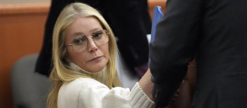 US actress Gwyneth Paltrow looks on before leaving the courtroom in Park City, Utah, on March 21, 2023, where she is accused in a lawsuit of crashing into a skier during a 2016 family ski vacation, leaving him with brain damage and four broken ribs. - Terry Sanderson claims that the actor-turned-lifestyle influencer was cruising down the slopes so recklessly that they violently collided, leaving him on the ground as she and her entourage continued their descent down Deer Valley Resort, a skiers-only mountain known for its groomed runs, après-ski champagne yurts and posh clientele. (Photo by Rick Bowmer / POOL / AFP)
