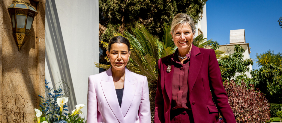 Queen Maxima of the Netherlands and Princess Lalla Meryem of Morocco during a meeting between the Dutch Queen and Moroccan Princess in Rabat,
