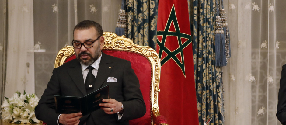 King of Morocco Mohamed VI and son Moulay Hassan during the signing of bilateral agreements between Spain and Morocco at the RoyalPalace ofAgdal in Rabat on Wednesday 13 February 2019.