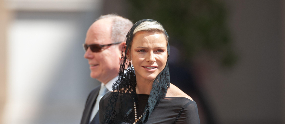 Prince Albert II of Monaco and princess Charlene of Monaco during official visit to Vaticano