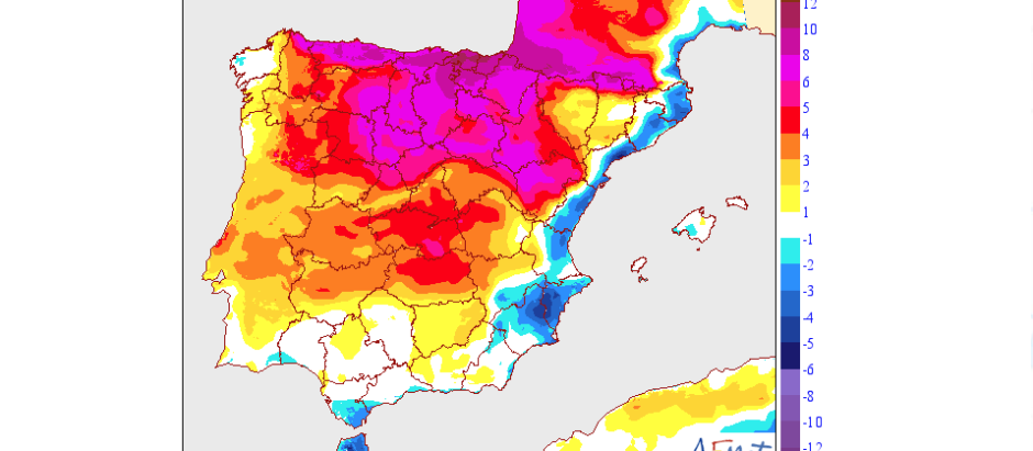 Mapas de temperaturas extremas previstas y de sus variaciones respecto al día anterior