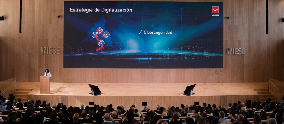 Díaz Ayuso interviene durante la presentación de la nueva Estrategia de Digitalización de la Comunidad de Madrid