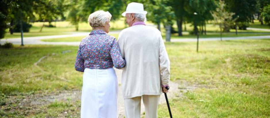 Una pareja de ancianos pasea