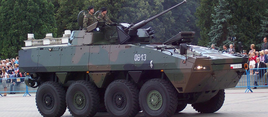 Polish Army KTO Rosomak with small propellers at the back of the vehicle