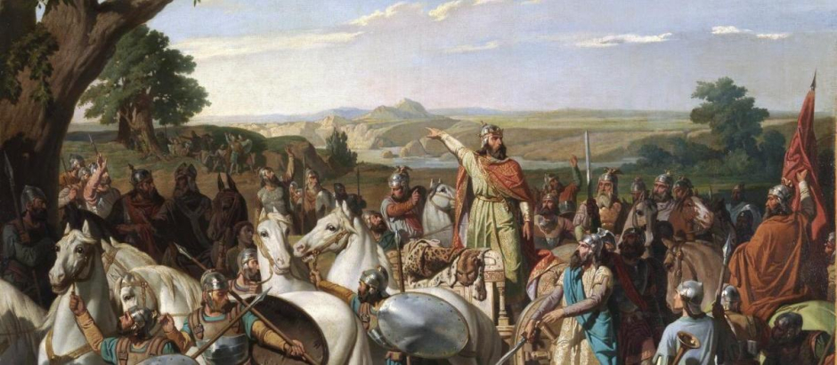 'El rey don Rodrigo arengando a sus tropas en la batalla de Guadalete', de Bernardo Blanco, 1871.
