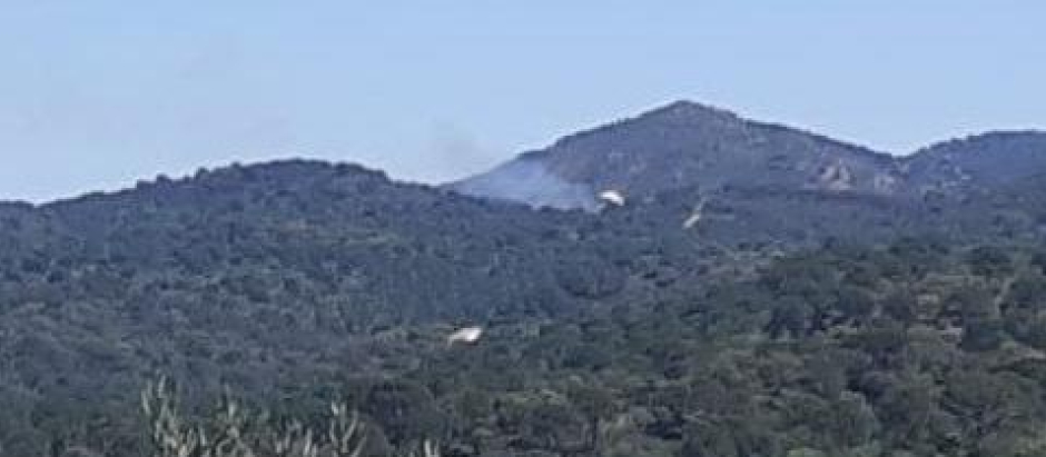 Imagen del fuego en la Sierra de Córdoba declarado este sábado.