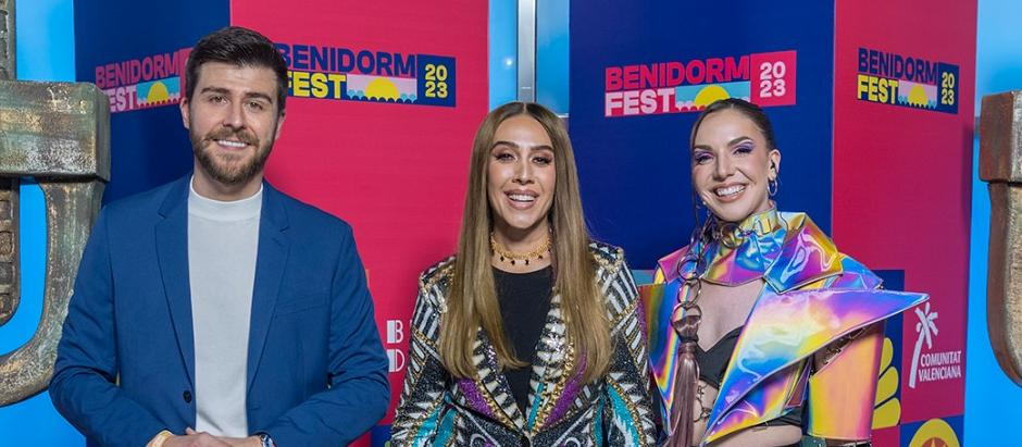 Rodrigo Vázquez, Mónica Naranjo y Inés Hernand, presentadores del Benidorm Fest 2023