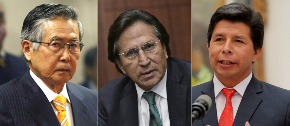 Expresidentes de Perú Alberto Fujimori, Alejandro Toledo y Pedro Castillo
