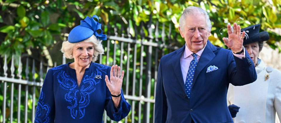 King Charles III and Camilla Queen Consort during the Easter Day service in Windsor, England on 09 Apr 2023